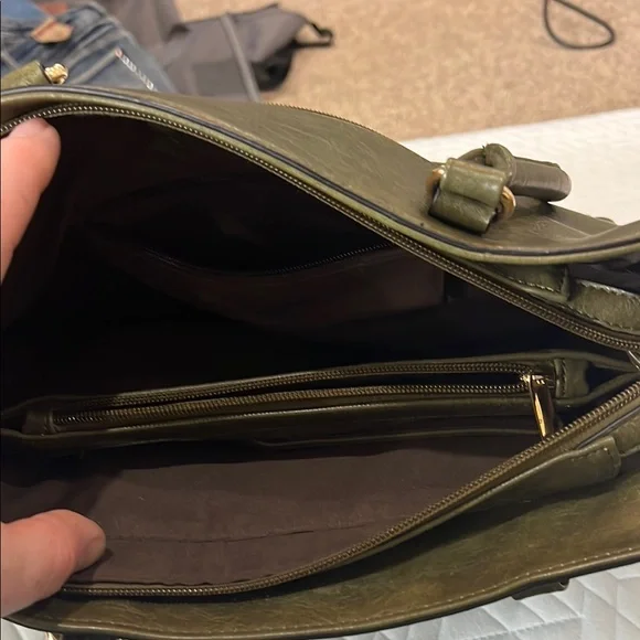 Unlisted Green Shoulder Bag with Suede Texture and Gold Hardware - Picture 3 of 3